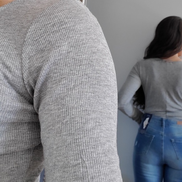 Grey ribbed cris cross bodysuit - Picture 6 of 8